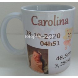 Recordação com os dados de nascimento do bebé e foto
