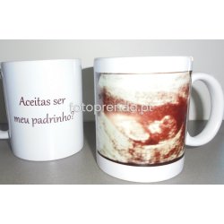 caneca personalizada convite padrinhos com foto de ecografia
